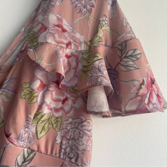 ASOS Peach Pretty Floral Print Ruffle Sleeve Maxi Dress Pink - 22253 - Picture 7 of 13